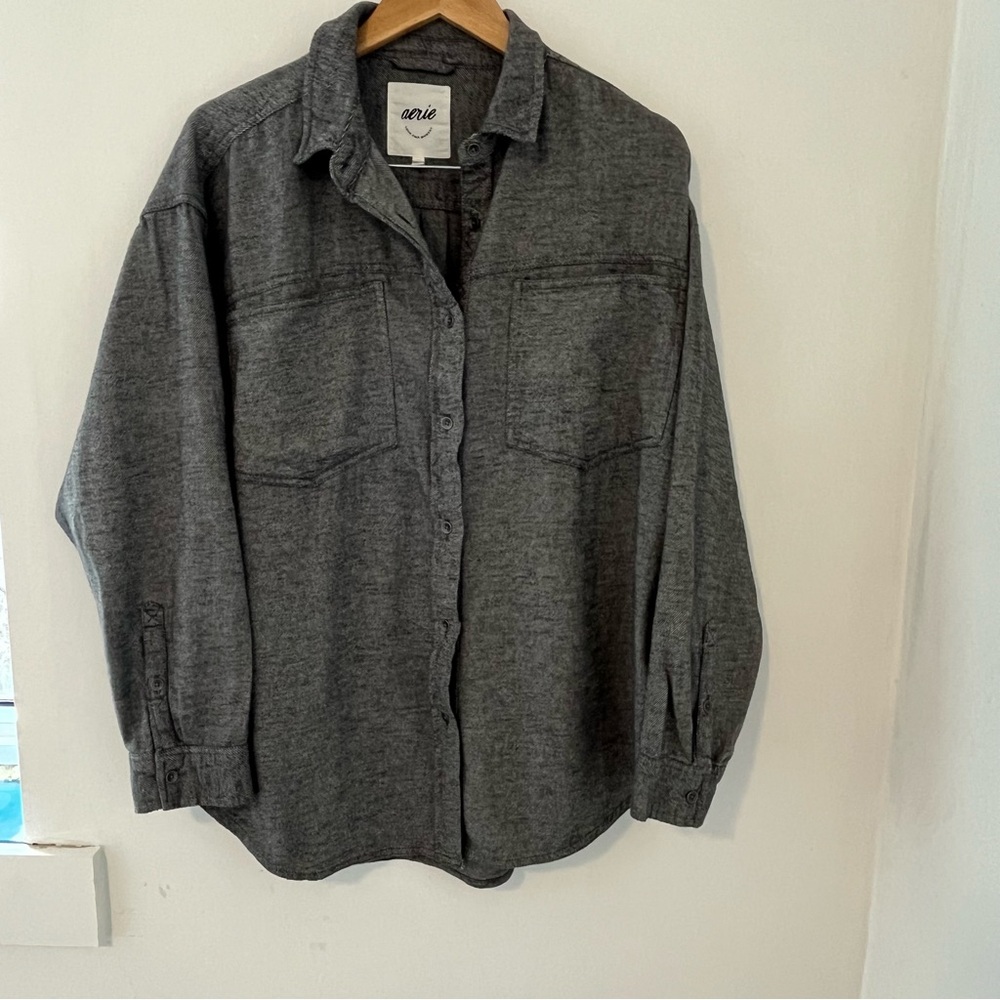 aerie Dark Heather Gray Button-Down Shirt - Cozy Fall Essential